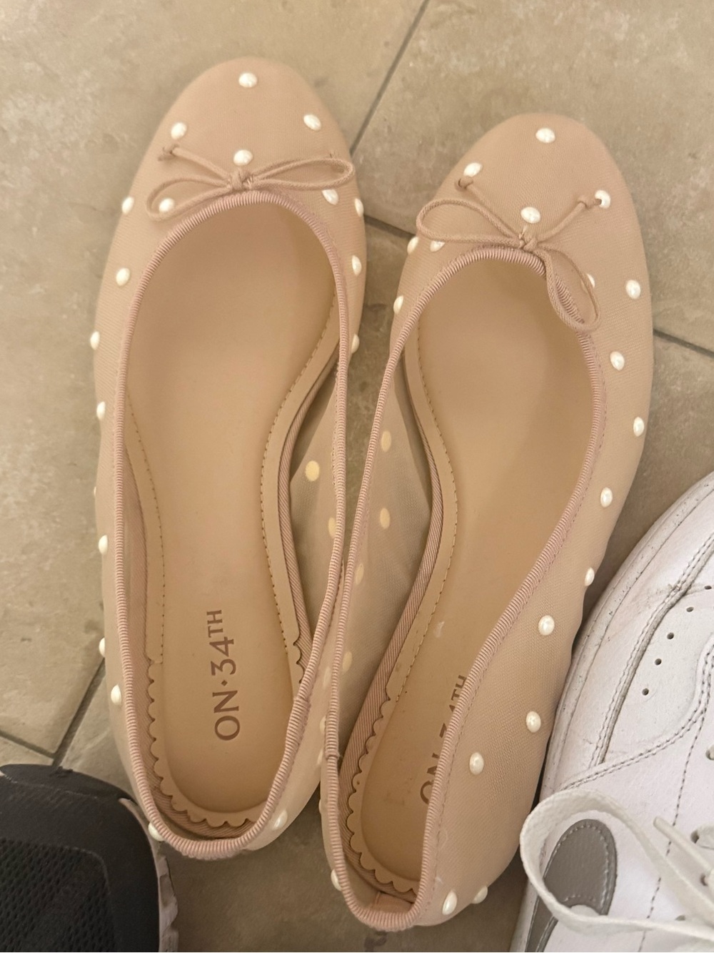 Nude Pearl Ballet Flats - Elegant Slip-On Womens Shoes NWOT